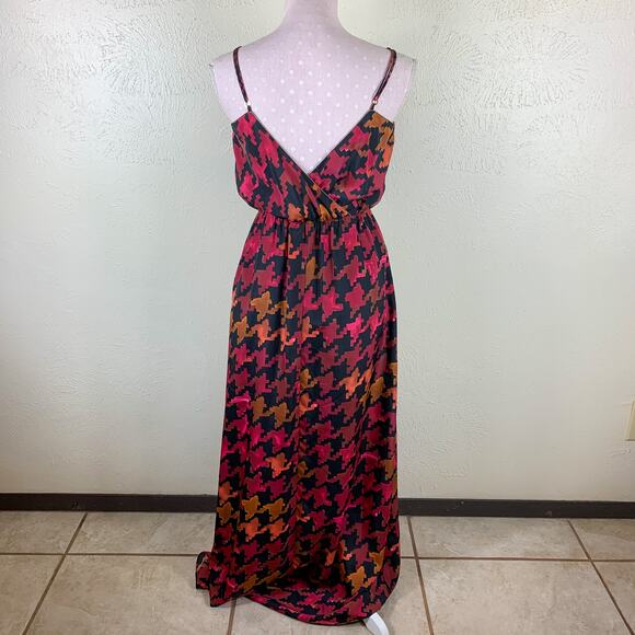 Lavender Brown Houndstooth Maxi Dress Size S Red‎ Black Long Sleeveless - Picture 7 of 12